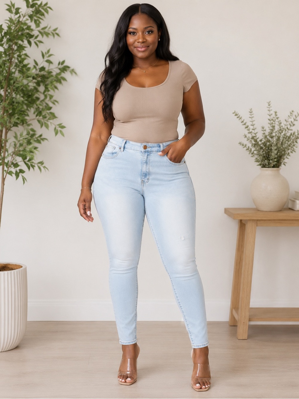 Fashion Nova Women’s Size 15 Light Wash High Rise Skinny Jeans Stretch Denim